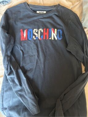 Moschino Black Long-Sleeve Tee with Red, White & Blue Logo